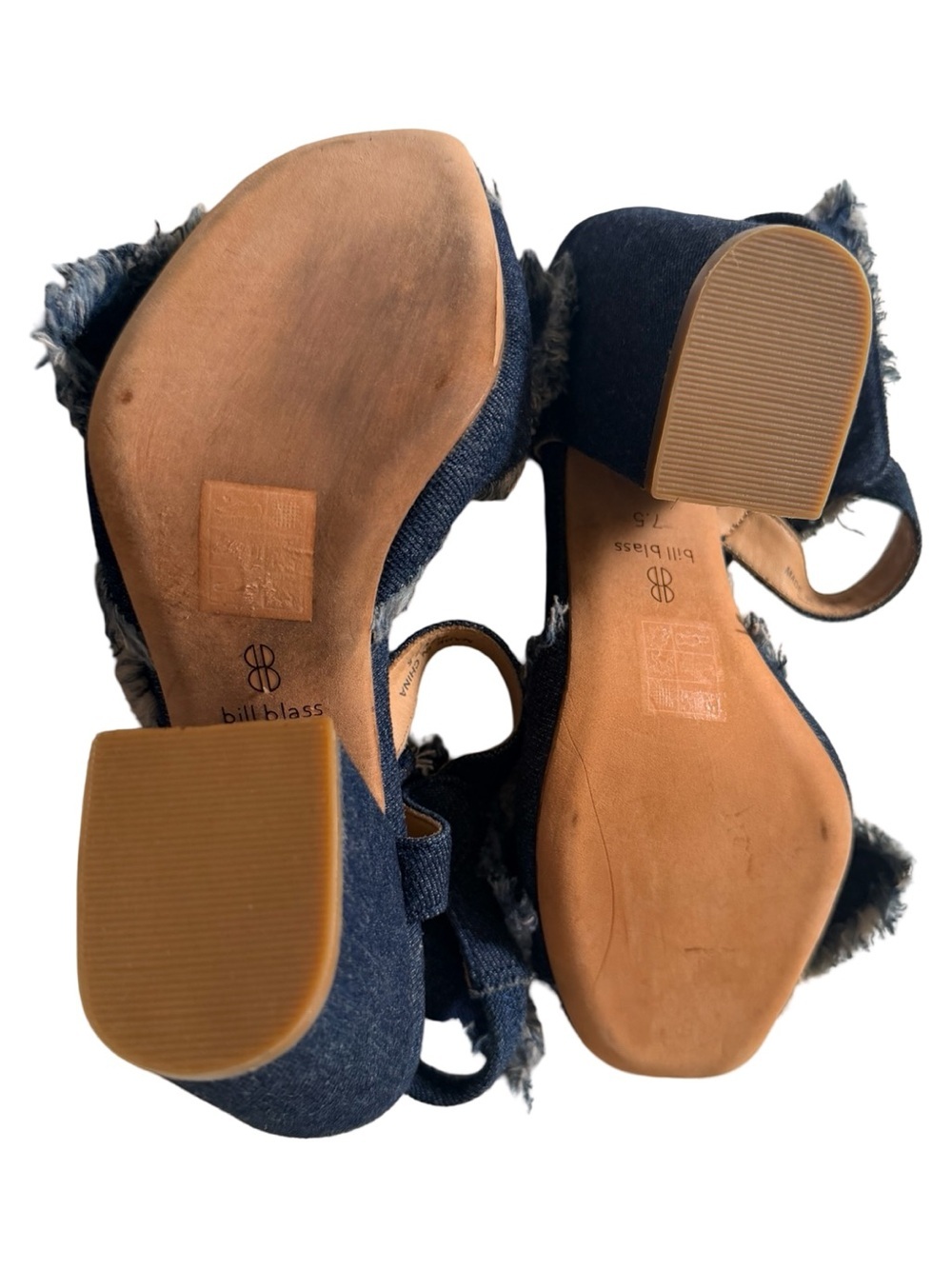 Bill Blass Denim Frayed Block Heel Sandals - Dark Blue - Picture 8 of 9